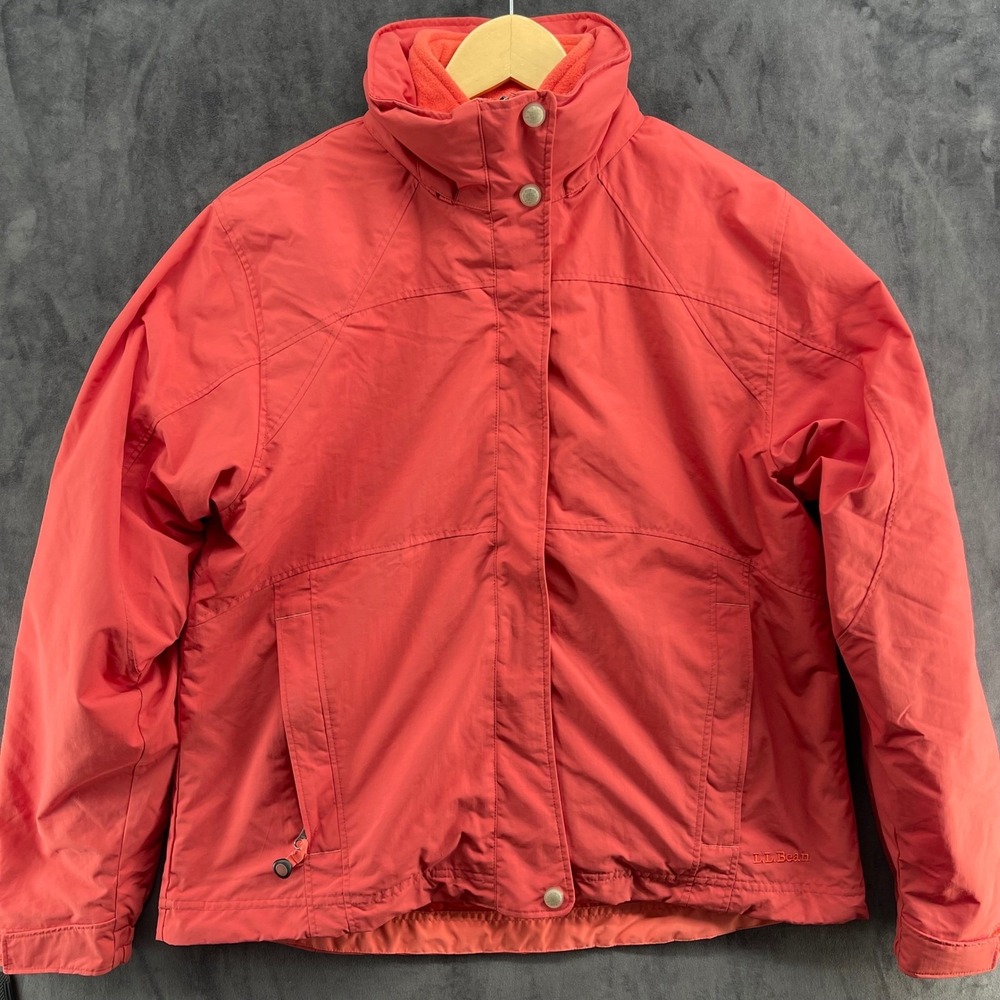LL Bean 3-in-1 Weather Channel Jacket Womens MediuM Coral Lined Winter Coat